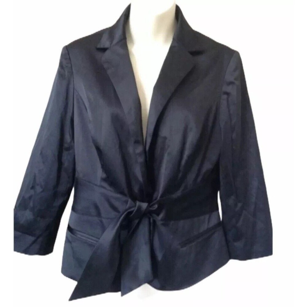Inc International Concepts Black Sateen Look Stretch Tie Front Blazer Medium